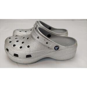 Crocs Platform Silver Glitter Clogs Women's Size 11